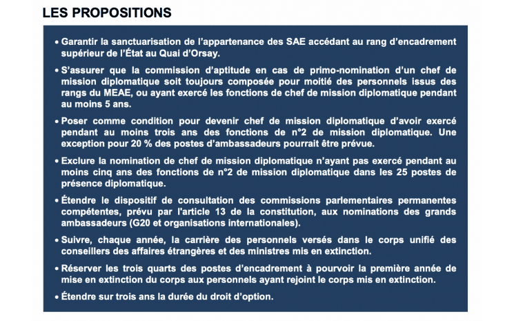 propositions du rapport des sénateurs sur la réforme du corps diplomatique