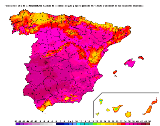 Températures maximales juillet - août 2017 Espagne