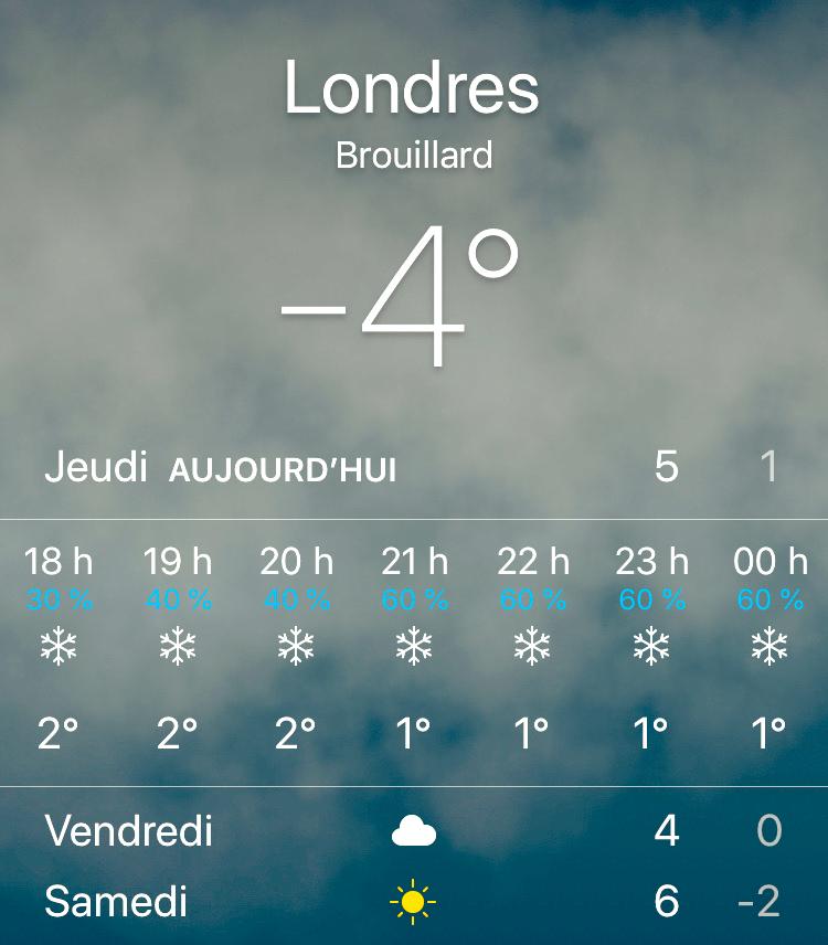 meteo froid londres neige prévisions temps