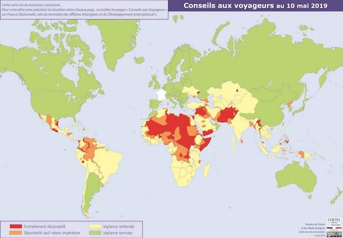 pays dangereux zones rouges Ministère Affaires étrangères