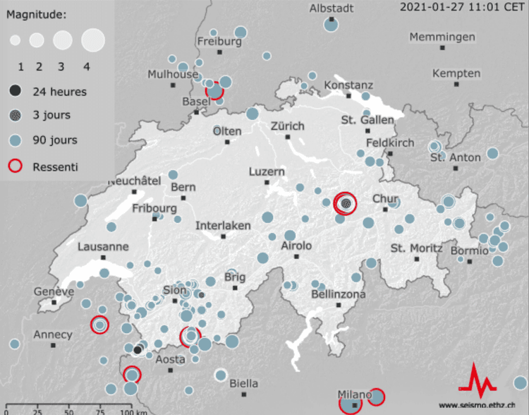 Suisse - Séismes plus nombreux que la moyenne en 2020