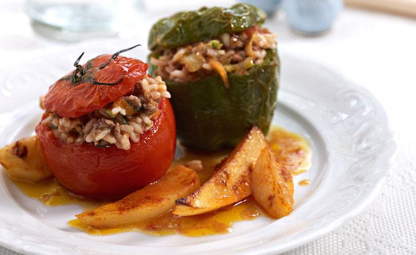 recette de tomates et poivrons farcis à la Grecque 