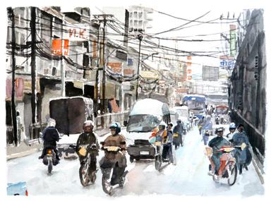 arrivée dans la ville de saigon au Vietnam après avoir traversé l'Asie à vélo