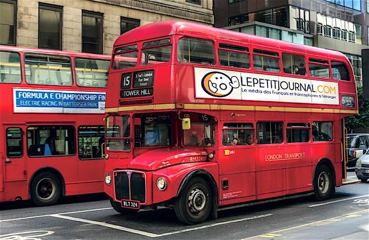 Londres bus rouge avec publicité LePetitJournal.com