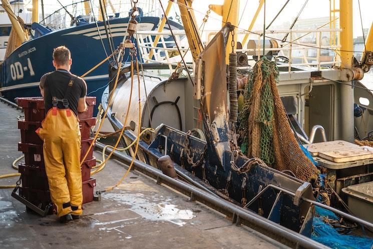 Un pêcheur en train de travailler à proximité de son bateau