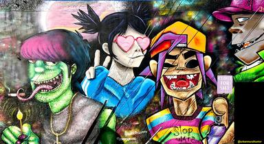 Fresque des personnages du groupe Gorillaz 