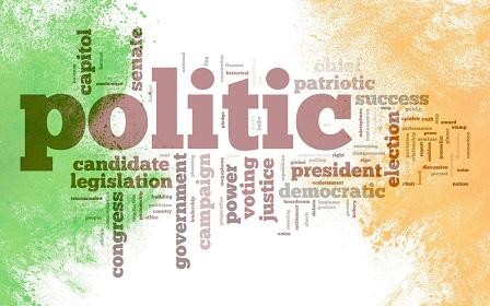 Image avec le mot "politic" au milieu et les couleurs du drapeau irlandais en fond