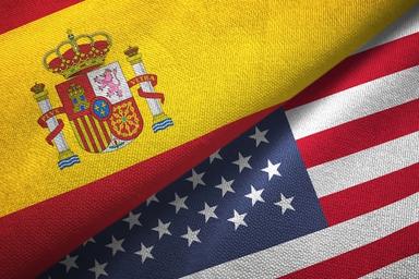 les deux drapeaux d'espagne et des états unis