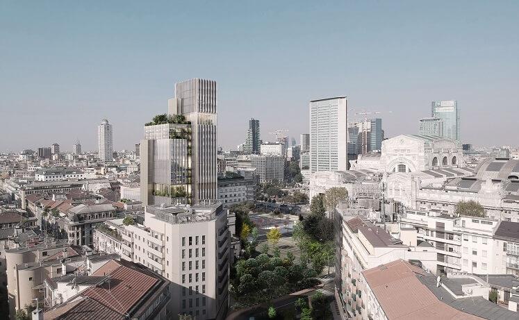 D’ici 2026 le Mi.C, une nouvelle tour de bureaux de 22 étages dominera face au Pirellone, la place de la Gare centrale de Milan. Le projet inclut aussi le réaménagement des espaces publics avoisinants