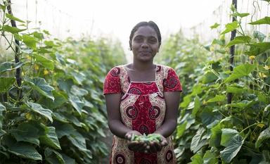 Une indienne montrant des cornichons