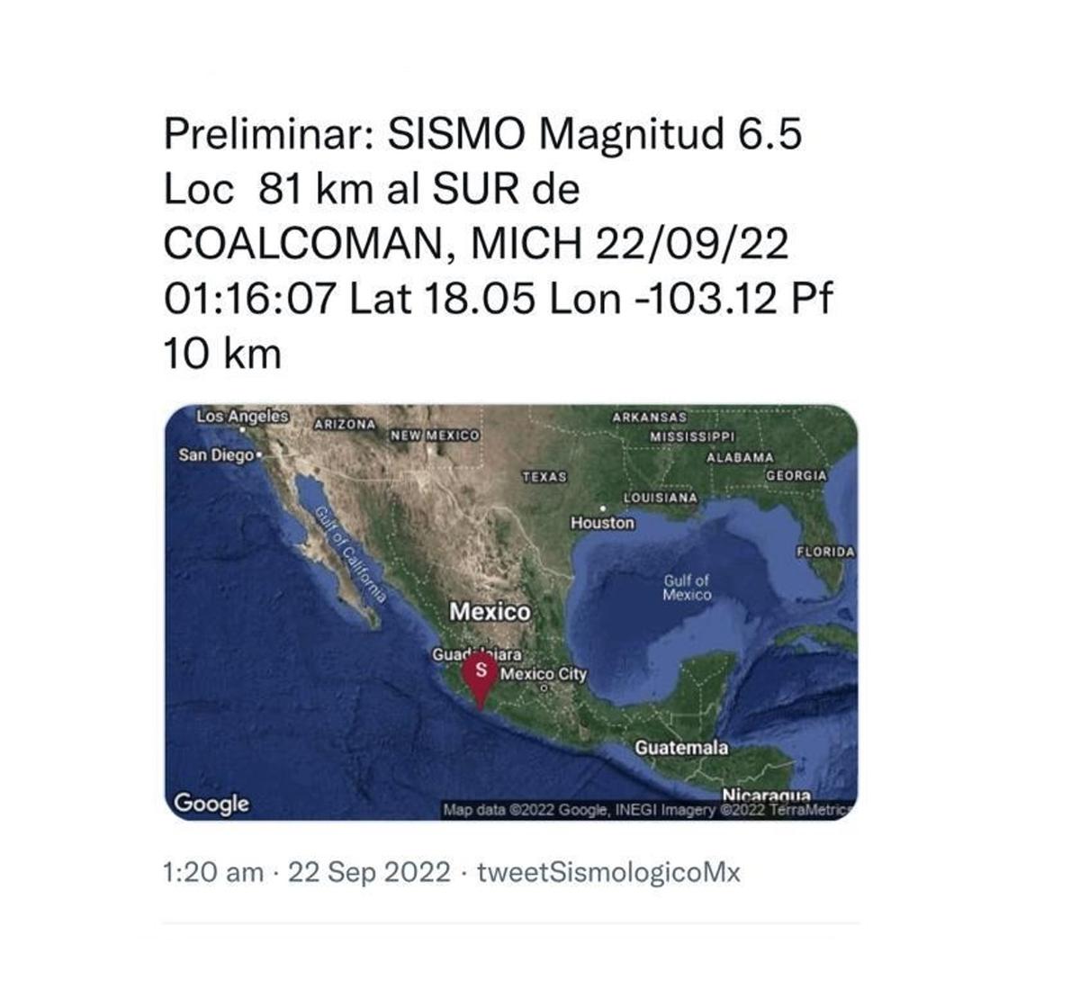 Alerte reçu pour un nouveau tremblement  de terre au Mexique 22 septembre 2022