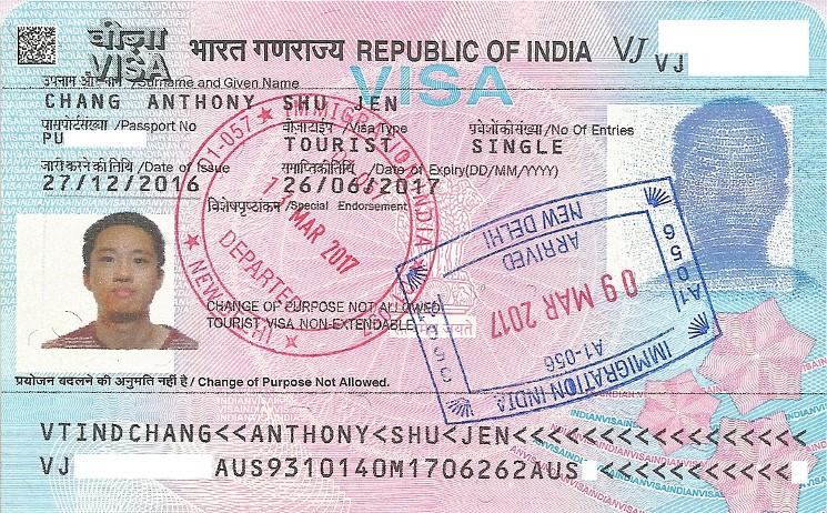 Un visa de touriste pour l'Inde