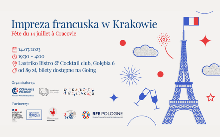 Affiche officielle de la fête du 14 juillet de la CCI France-Pologne à Cracovie