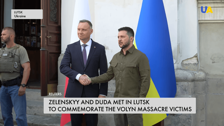 Andrzej Duda et Volodymyr Zelensky à Loutsk (Ukraine), le 9 juillet 2023. Capture Youtube UATV English