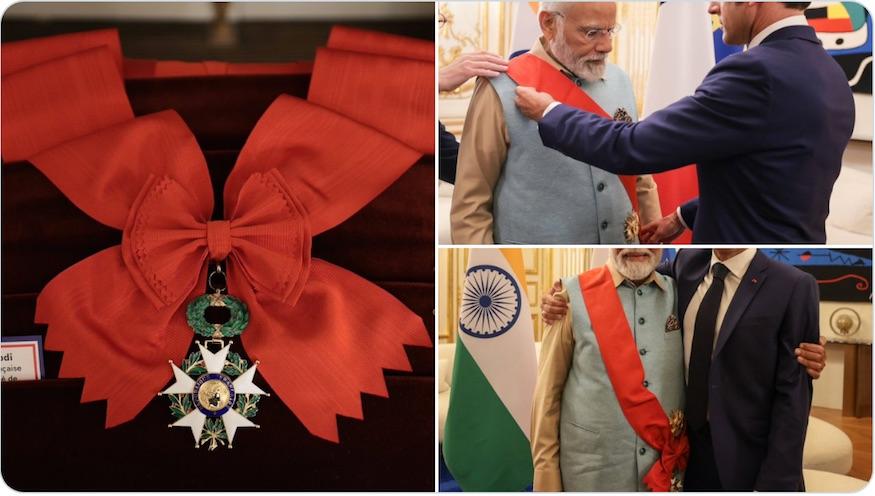 Le premier ministre indien Narendra Modi reçoit la Légion d'honneur du président français