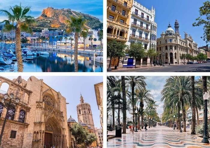 Un collage de photos de Alicante et Valencia, villes en tête de l'expat city ranking 2023