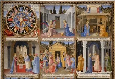 tableau coloré de scènes liturgiques