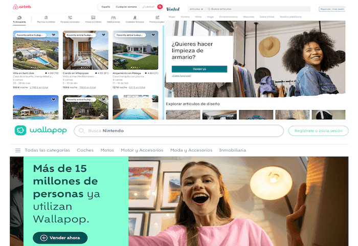 pages web vinted wallapop airbnb