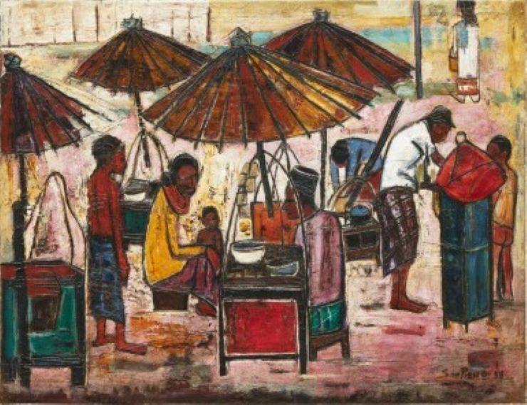 Satay Sellers de Cheong Soo Pieng est aux enchères par Sotheby.