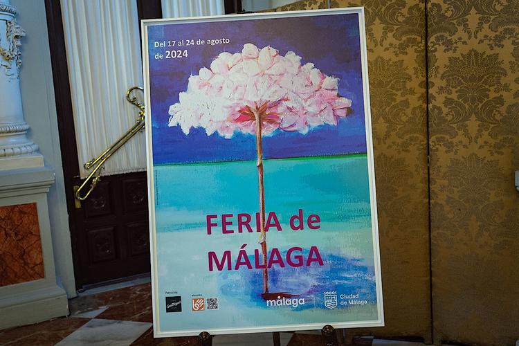 L'affiche de la Feria de 2024, "Mi playa en Feria", conçue par Eloísa Peña, une infirmière née à Bedmar (Jaén) et résidant à Malaga est l’œuvre qui a remporté le concours cette année. 