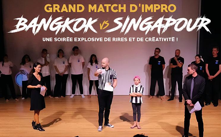 Affiche match de theatre d'improvisation entre Bangkok et Singapour