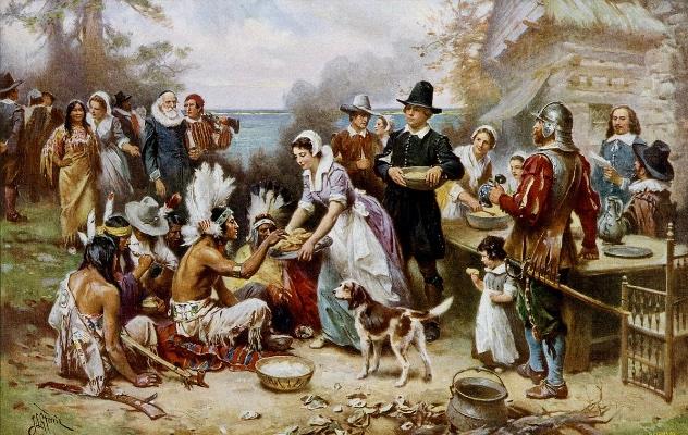 The first Thanksgiving 1621 / Oil painting by J.L.G. Ferris