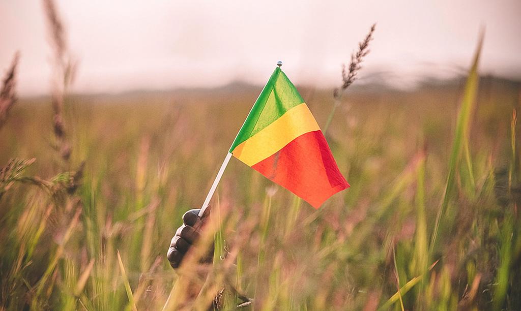 Drapeau de la République du Congo dans un champs