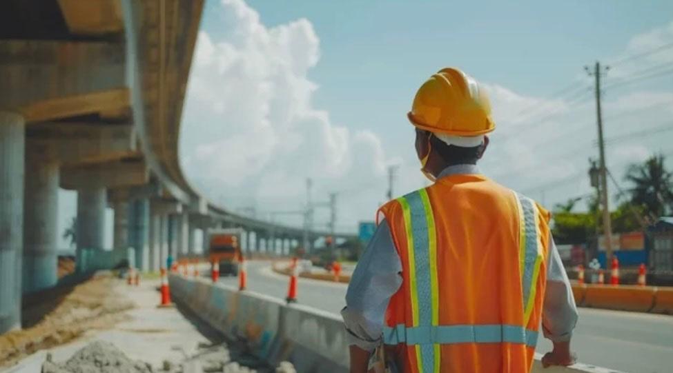 Travailleur thaï gilet orange de dos