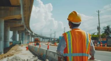 Travailleur thaï gilet orange de dos