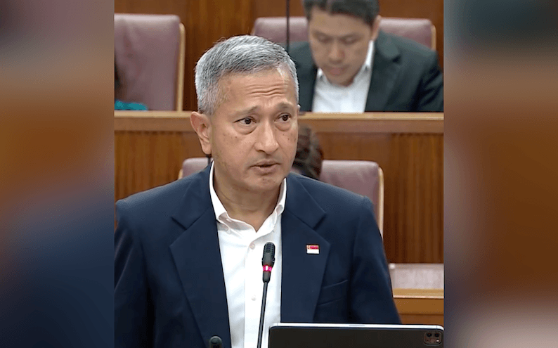 Le ministre des Affaires étrangères Vivian Balakrishnan, lundi 22 septembre 2025 devant le Parlement