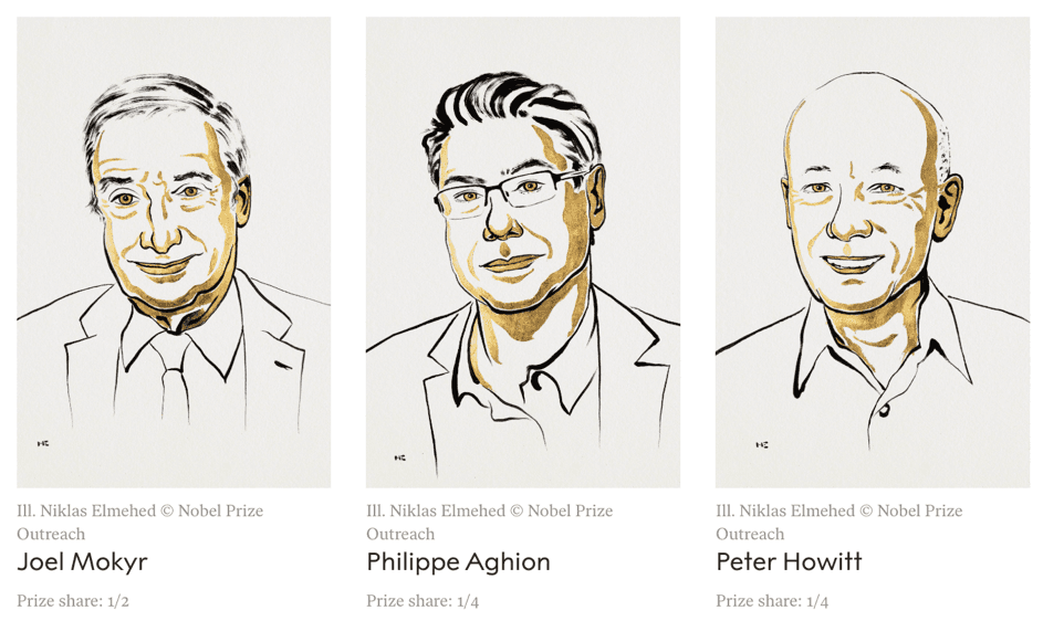 Philippe Aghion, Joel Mokyr, Peter Howitt prix Nobel d'économie 2025