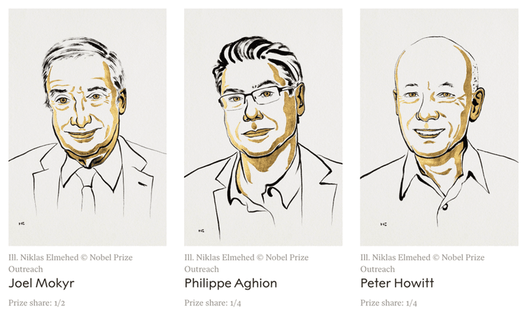 Philippe Aghion, Joel Mokyr, Peter Howitt prix Nobel d'économie 2025