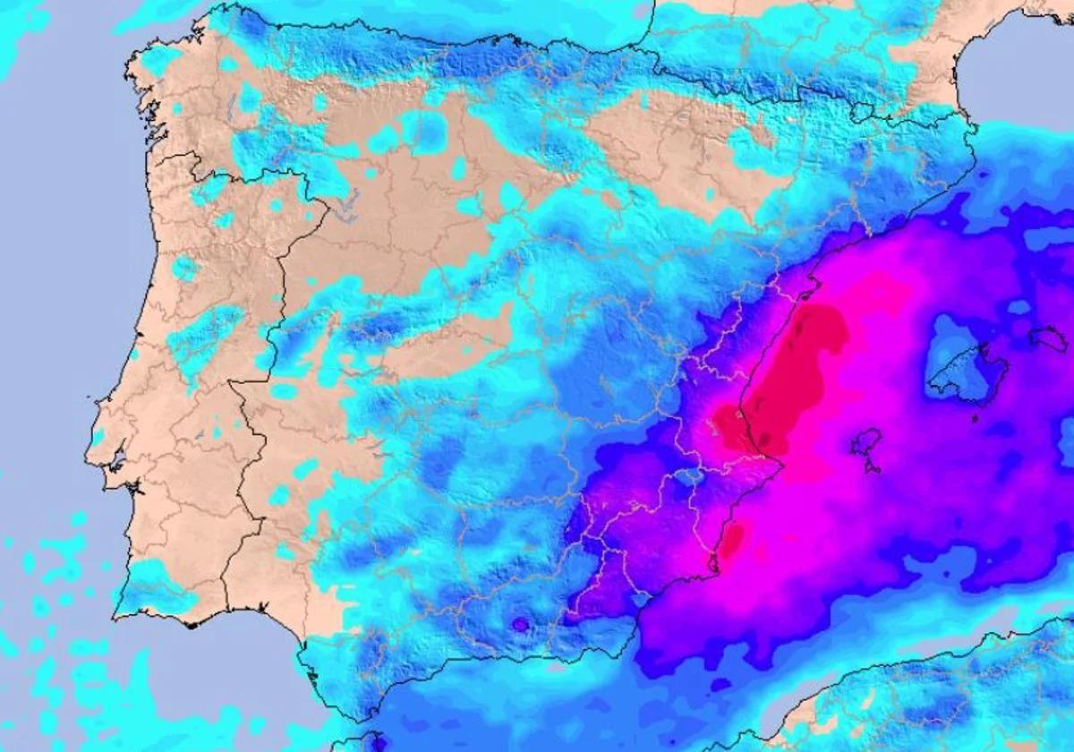 carte météo de l'espagne lors de la dana alice