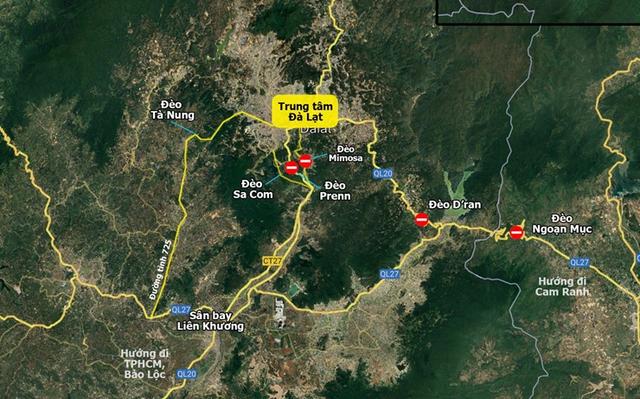 De nombreux cols artériels reliant Da Lat dans toutes les directions ont été divisés. Les cols de Ta Nung et Sa Com présentent également de nombreux glissements de terrain, avec un risque élevé de séparation.