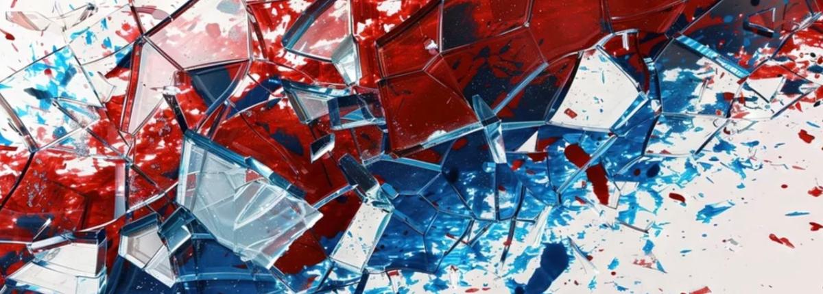 Verre bleu blanc rouge brisé 