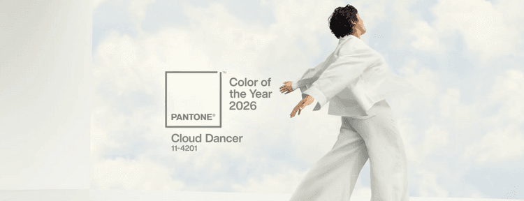 couleur pantone affiche homme en blanc épuré nuage en fond