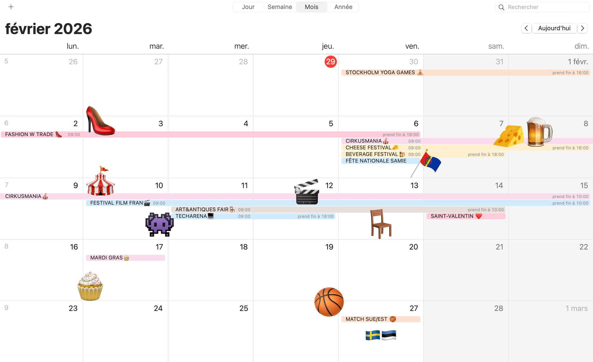 Calendrier février 2026 à Stockholm