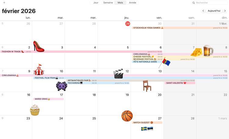 Calendrier février 2026 à Stockholm