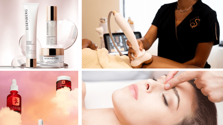 soins sélection lpj - esthéticienne qui fais un drainage lymphatique soin gamme coréenne blanche )produit erborian -femme qui se fais masser le sourcil 