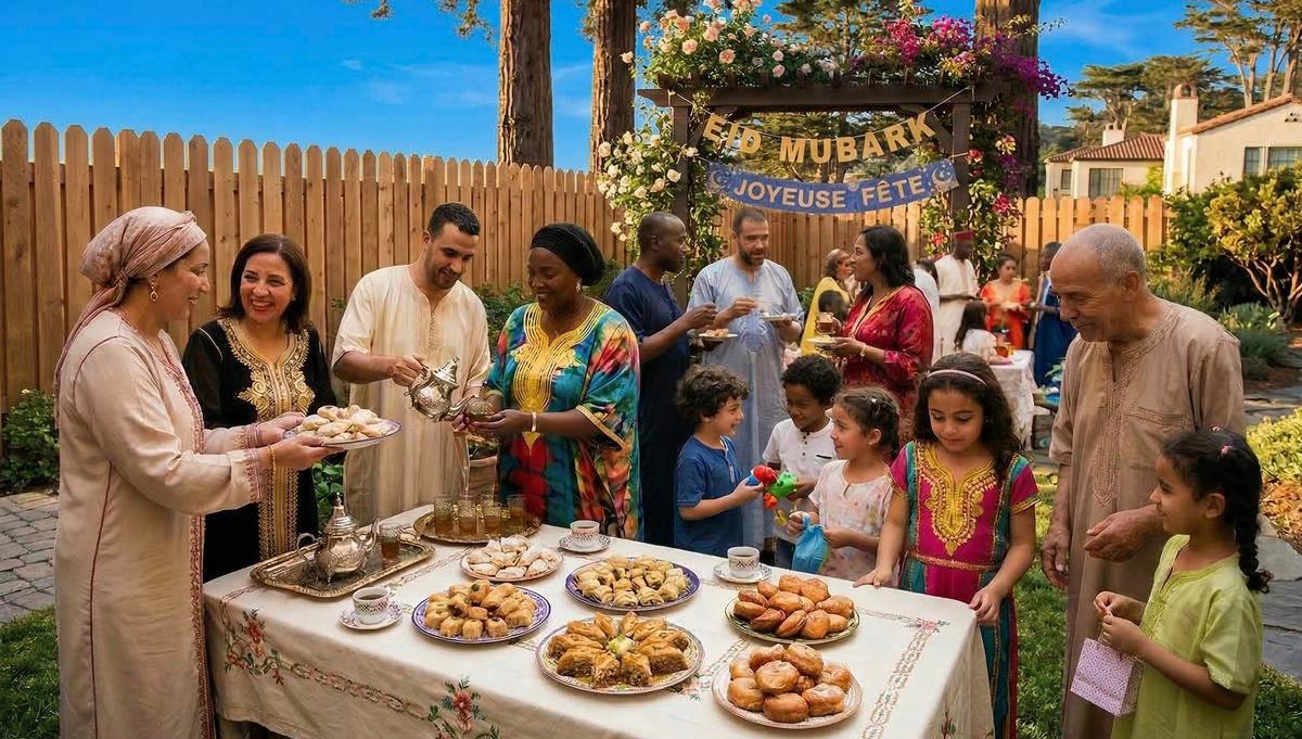 Celebration de l'Aid dans un jardin en Californie.