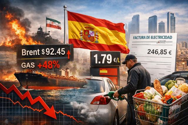 Illustration de l’impact de la guerre en Iran sur l’économie espagnole : hausse du prix de l’énergie, carburant plus cher et facture d’électricité en augmentation