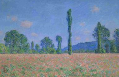 Peinture impressioniste, champs de fleurs.