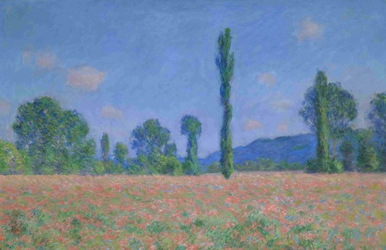Peinture impressioniste, champs de fleurs.