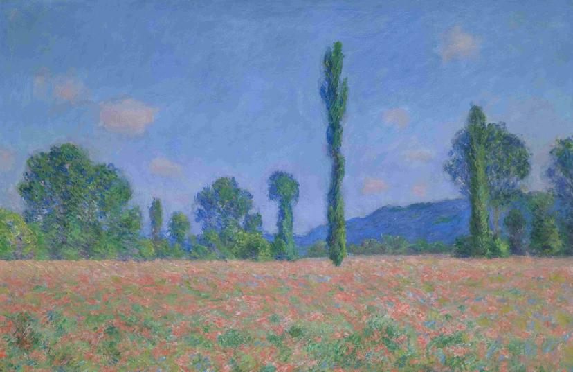Peinture impressioniste, champs de fleurs.