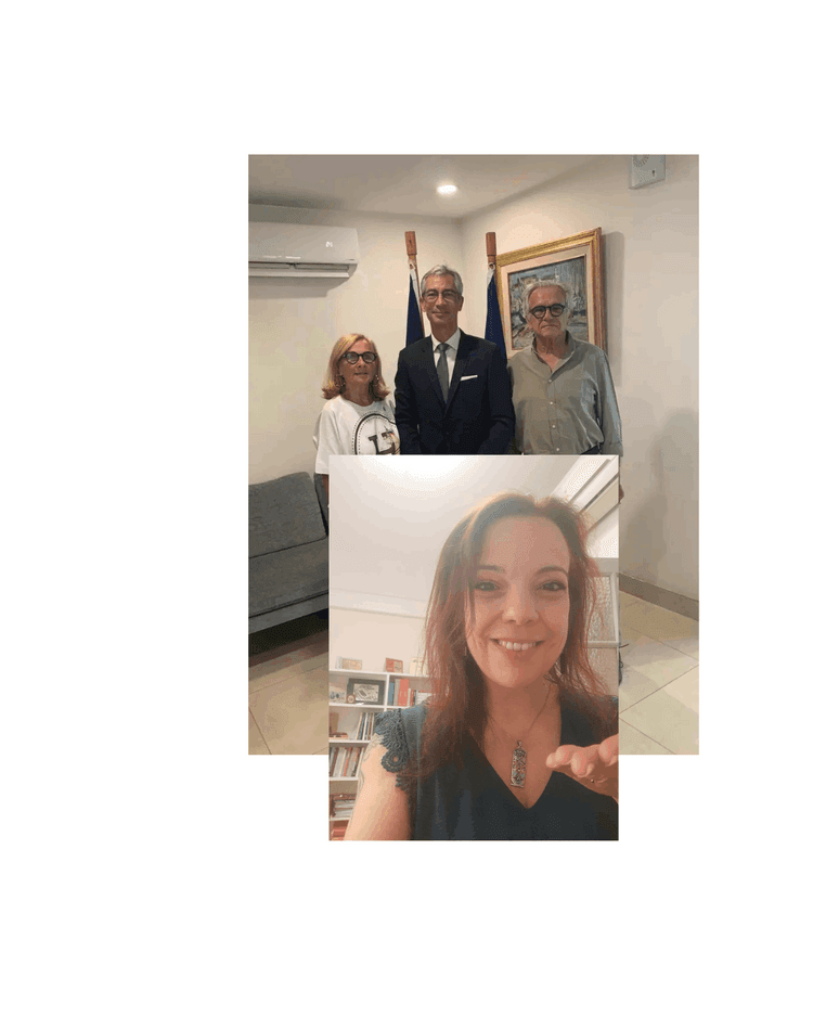 De gauche à droite: Madame Pascal, Monsieur le Consul Général de France au Caire Olivier le Van Xieu, Monsieur Pleutin; à l'avant: Madame Martelliere