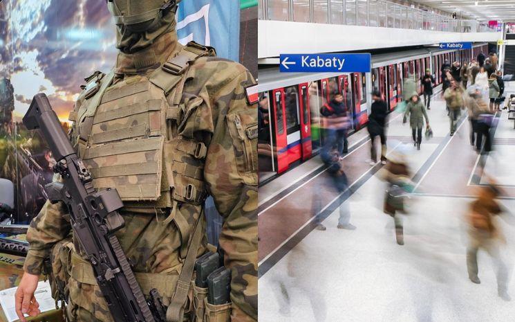Soldat polonais armé - scène de vie quotidienne dans une gare