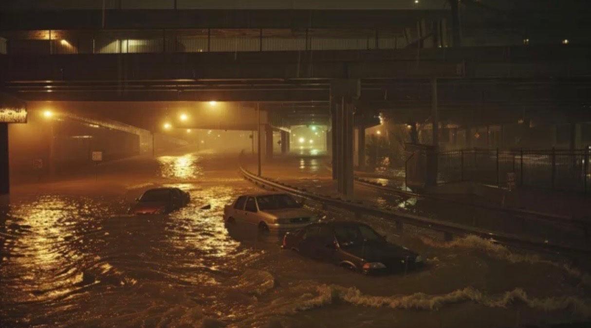 Bangkok inondée de nuit
