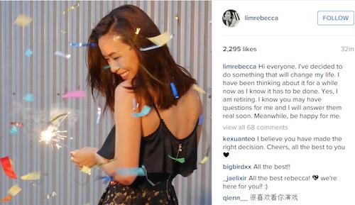 Rebecca Lim i'm retiring sur instagram