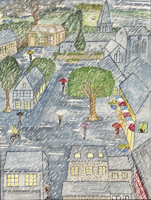 Réville sous la pluie, illustration d'Aude Gooly