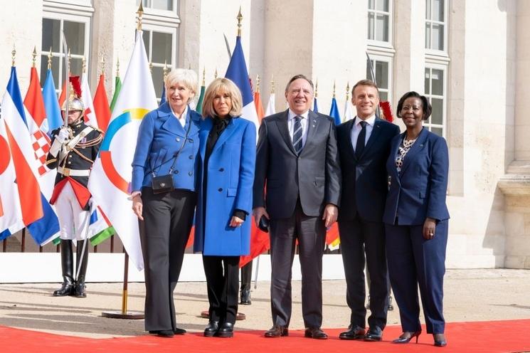 Isabelle Brais, Brigitte Macron, François Legault, Emmanuel Macron, Louise Mushikiwabo 